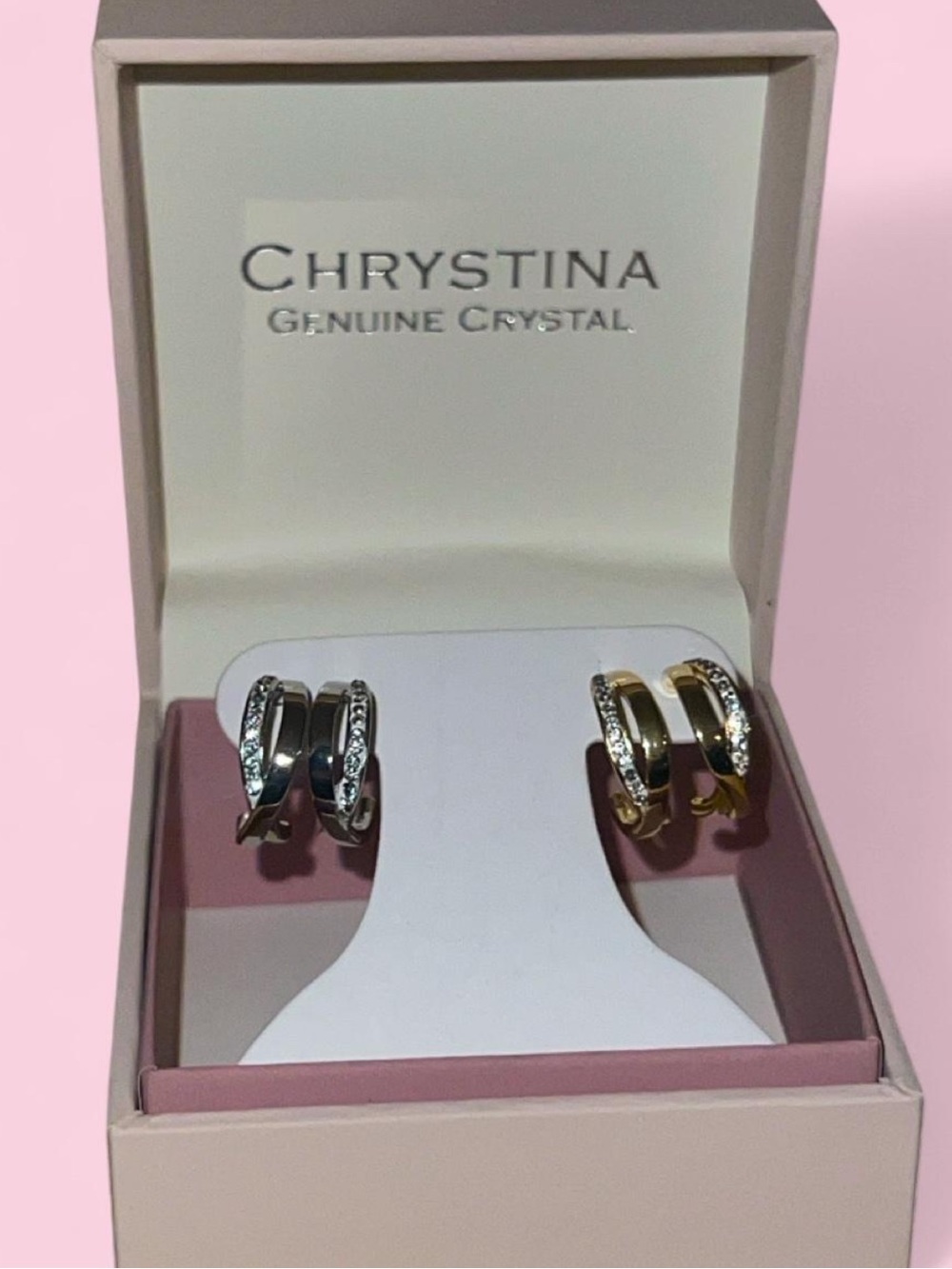 Chrystina Two-Tone Crystal Huggie Hoop Earrings - Silver & Gold